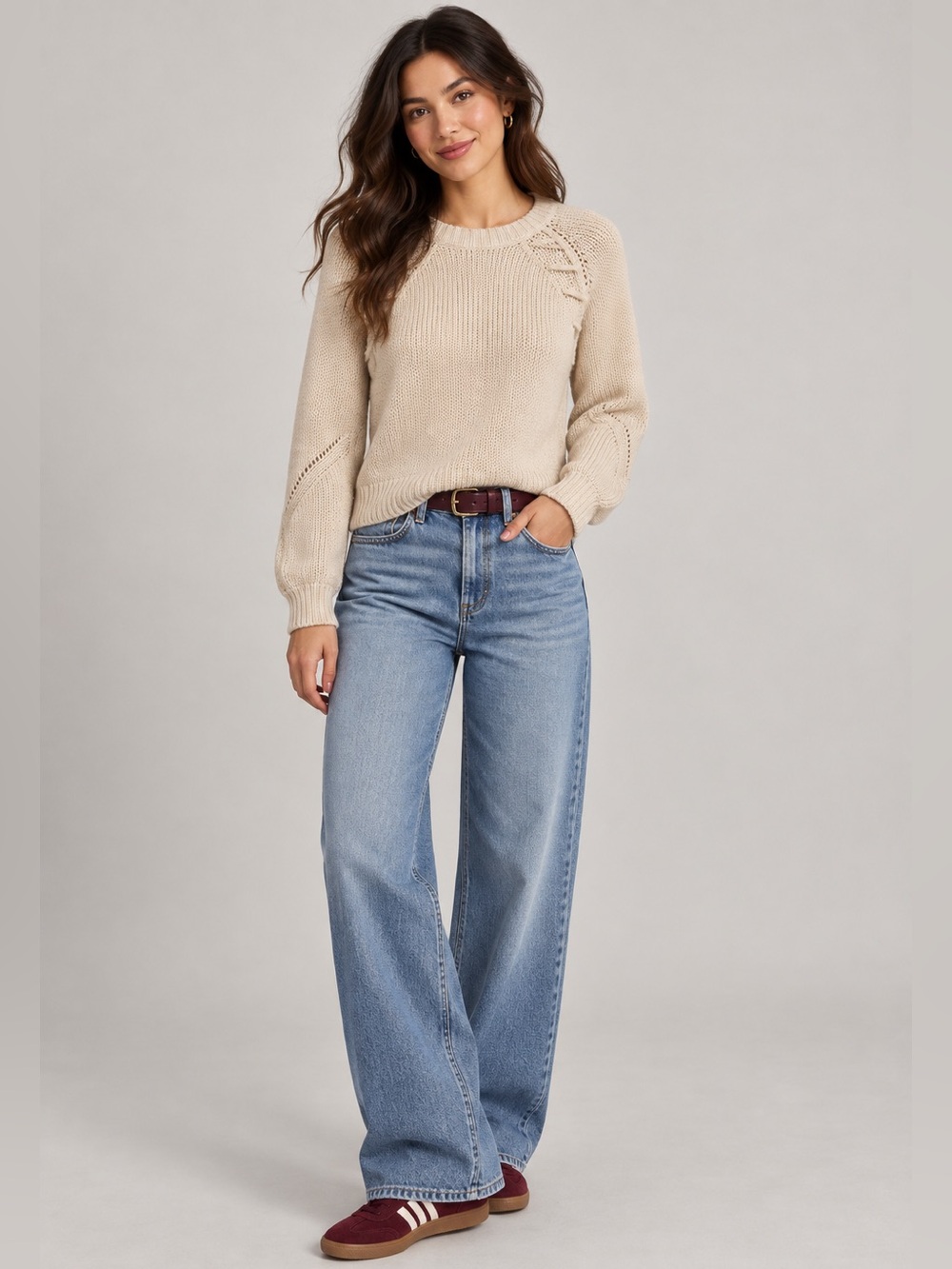 7 For All Mankind Cream Pointelle Crewneck Sweater Women’s S NWT